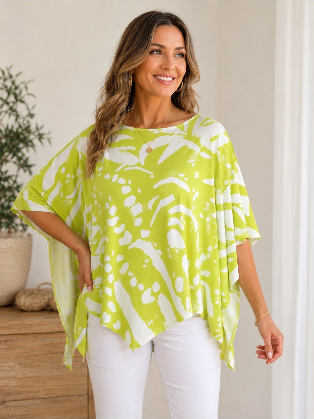Alfani Lime Green Abstract Poncho Top – Size M (Fits L Comfortably) 💚